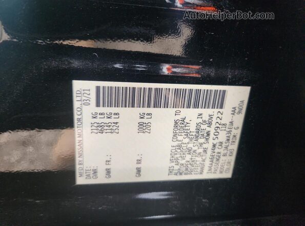 1N4AA6EV4MC509222 2021 NISSAN MAXIMA SR Black Widok komory silnika