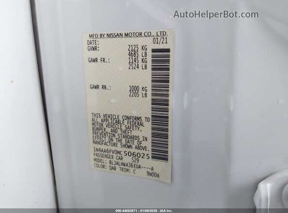 1N4AA6FV0MC506025 2021 NISSAN MAXIMA PLATINUM White ძრავის განყოფილების ხედი