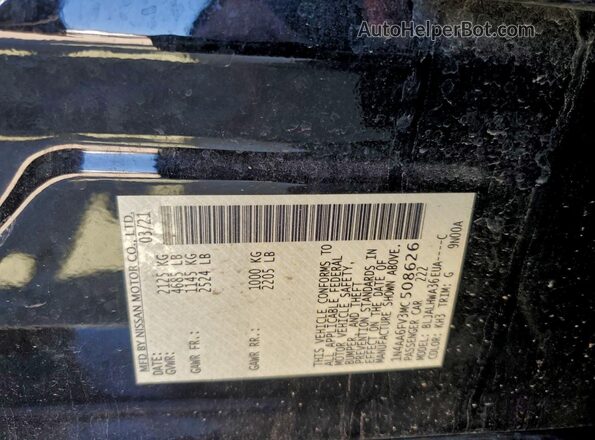 1N4AA6FV3MC508626 2021 NISSAN MAXIMA PLATINUM Black ძრავის განყოფილების ხედი