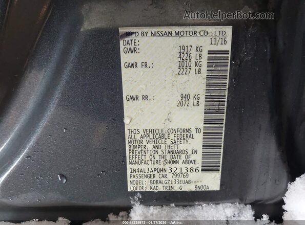 1N4AL3AP0HN321386 2017 NISSAN ALTIMA Gray Widok komory silnika