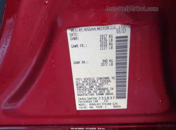 1N4AL3AP1HC231837 2017 NISSAN ALTIMA Red Vista del compartimento del motor