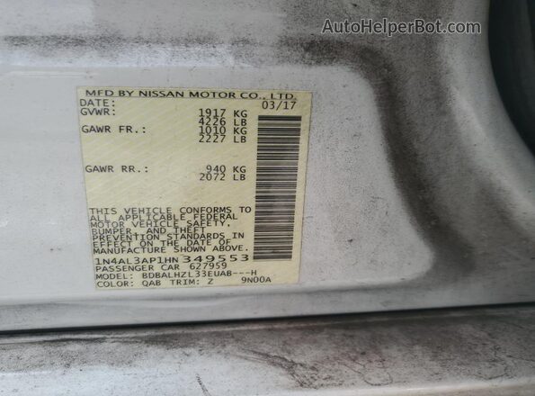 1N4AL3AP1HN349553 2017 NISSAN ALTIMA White Вид підкапотного простору