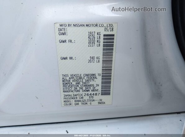 1N4AL3AP3JC264487 2018 NISSAN ALTIMA Белый Вид подкапотного пространства