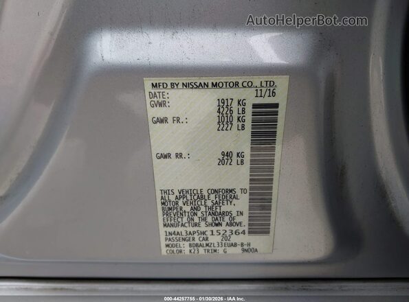 1N4AL3AP5HC152364 2017 NISSAN ALTIMA Silver Շարժիչի բաժամունքի տեսք