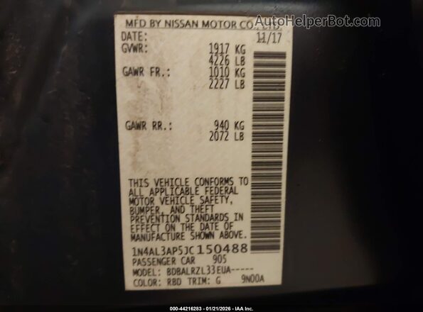 1N4AL3AP5JC150488 2018 NISSAN ALTIMA Dark Blue Вид підкапотного простору