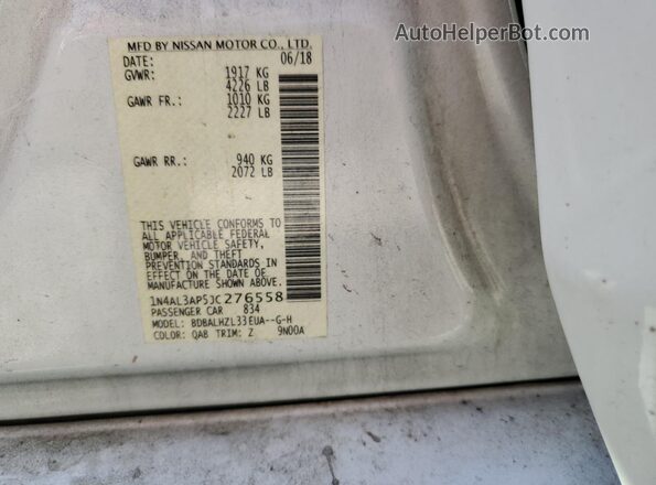 1N4AL3AP5JC276558 2018 NISSAN ALTIMA White VIN sticker view