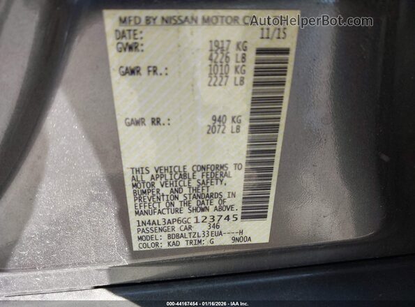 1N4AL3AP6GC123745 2016 NISSAN ALTIMA Gray Widok komory silnika