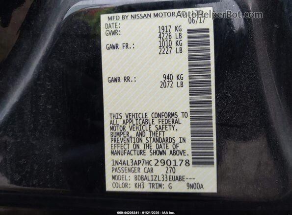 1N4AL3AP7HC290178 2017 NISSAN ALTIMA Black Вид підкапотного простору