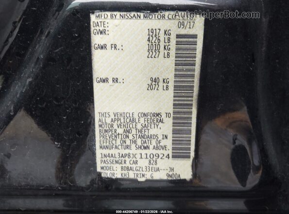 1N4AL3AP8JC110924 2018 NISSAN ALTIMA Черный Вид подкапотного пространства