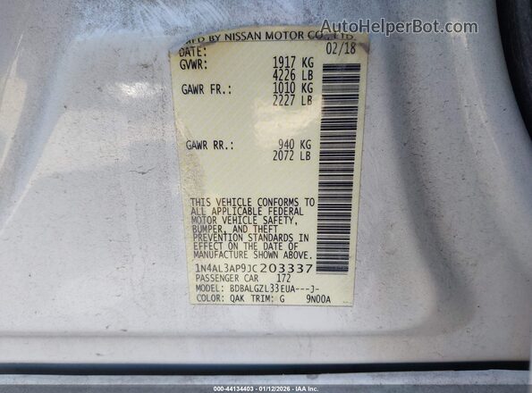 1N4AL3AP9JC203337 2018 NISSAN ALTIMA Белый Вид подкапотного пространства