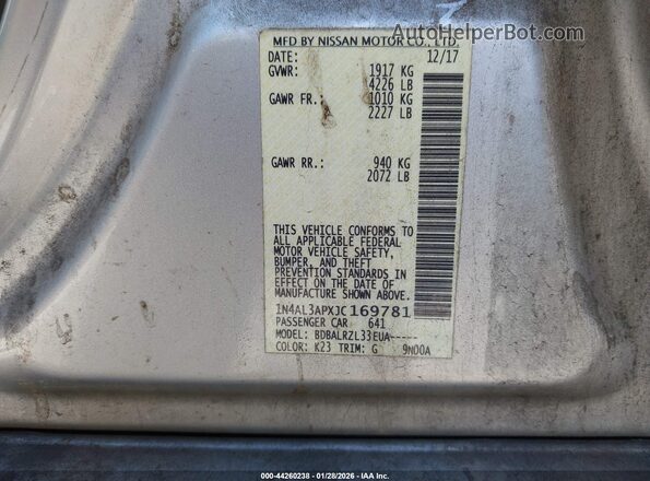 1N4AL3APXJC169781 2018 NISSAN ALTIMA Silver ძრავის განყოფილების ხედი