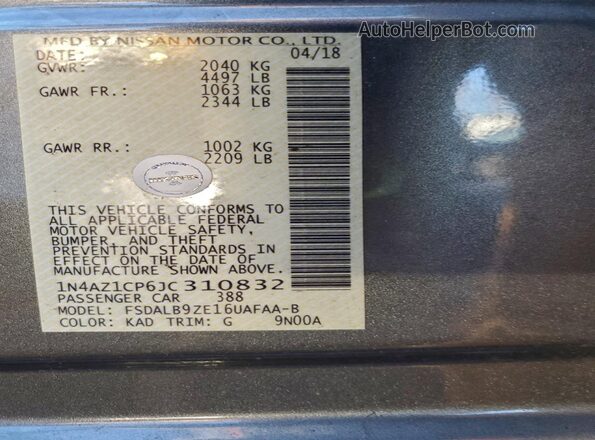1N4AZ1CP6JC310832 2018 NISSAN LEAF Charcoal 