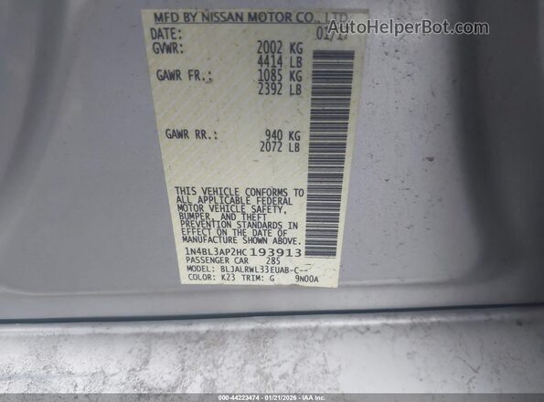 1N4BL3AP2HC193913 2017 NISSAN ALTIMA Silver ძრავის განყოფილების ხედი