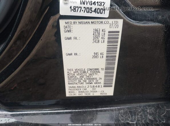 1N4BL4BV2LC258481 2020 NISSAN ALTIMA Black Engine compartment view