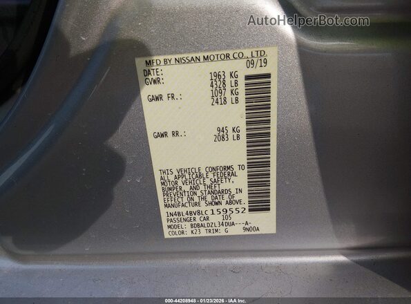 1N4BL4BV8LC159552 2020 NISSAN ALTIMA Silver Engine compartment view