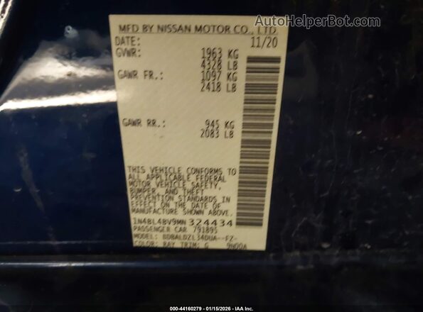 1N4BL4BV9MN324434 2021 NISSAN ALTIMA Blue Вид підкапотного простору
