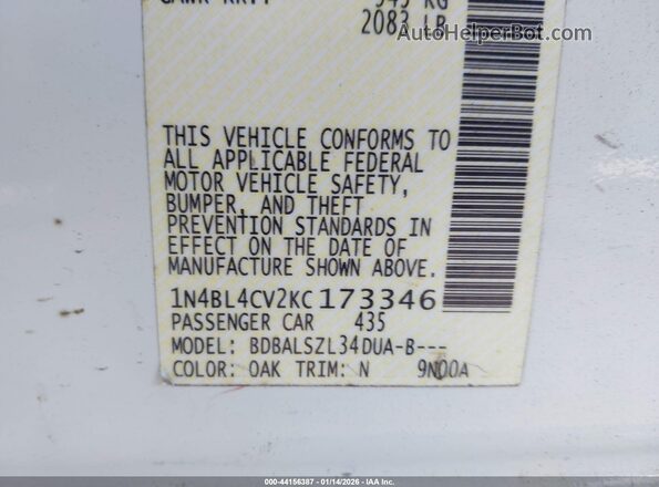 1N4BL4CV2KC173346 2019 NISSAN ALTIMA White Engine compartment view