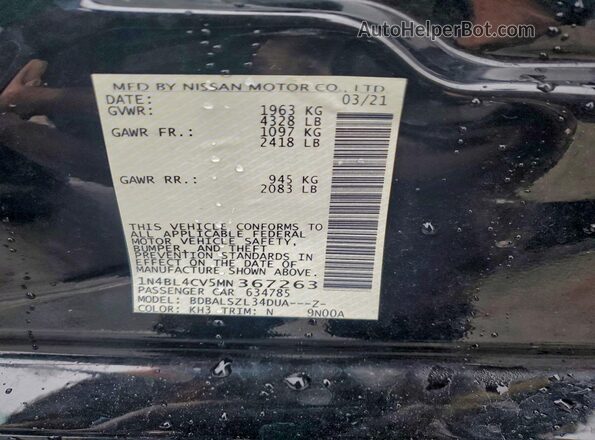 1N4BL4CV5MN367263 2021 NISSAN ALTIMA Черный 