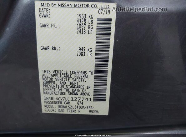 1N4BL4CV7LC127741 2020 NISSAN ALTIMA Gray ძრავის განყოფილების ხედი