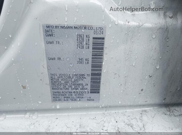 1N4BL4CV7RN402053 2024 NISSAN ALTIMA Light Blue Vista del compartimento del motor
