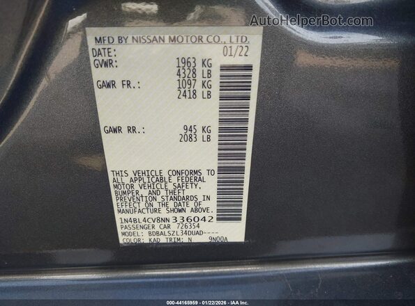 1N4BL4CV8NN336042 2022 NISSAN ALTIMA Gray 