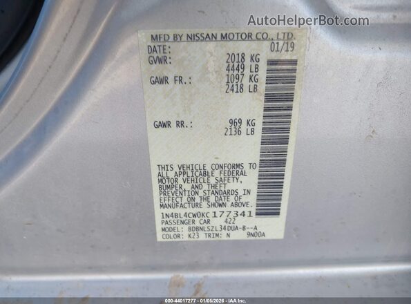 1N4BL4CW0KC177341 2019 NISSAN ALTIMA Gray Շարժիչի բաժամունքի տեսք