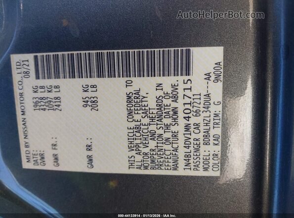 1N4BL4DV1MN401715 2021 NISSAN ALTIMA Gray 