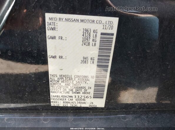 1N4BL4DV2MN332565 2021 NISSAN ALTIMA Black ძრავის განყოფილების ხედი