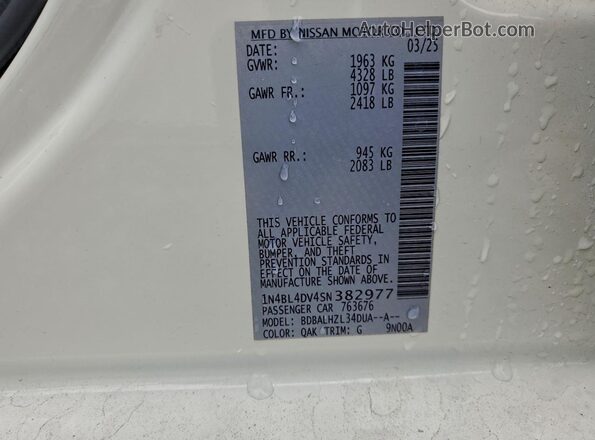 1N4BL4DV4SN382977 2025 NISSAN ALTIMA Белый Вид подкапотного пространства