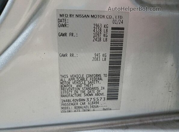 1N4BL4DV8RN375573 2024 NISSAN ALTIMA Silver Вид наклейки з VIN-кодом