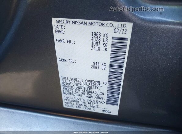 1N4BL4DV9PN366992 2023 NISSAN ALTIMA Gray Вид підкапотного простору