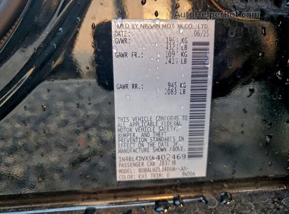 1N4BL4DVXSN402469 2025 NISSAN ALTIMA Черный Вид наклейки с VIN-кодом