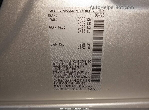 1N4BL4DW4SN405859 2025 NISSAN ALTIMA Silver Engine compartment view