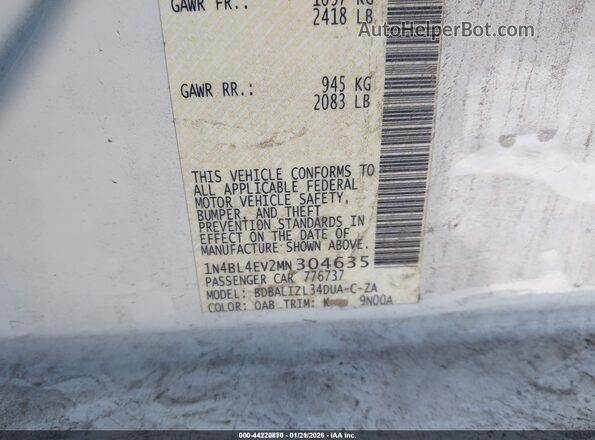 1N4BL4EV2MN304635 2021 NISSAN ALTIMA White Շարժիչի բաժամունքի տեսք