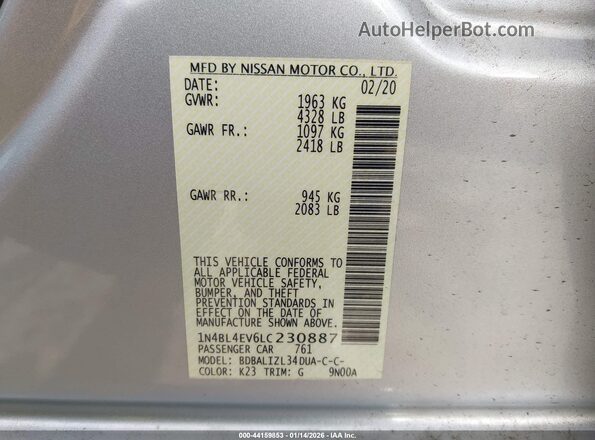 1N4BL4EV6LC230887 2020 NISSAN ALTIMA Silver Widok komory silnika