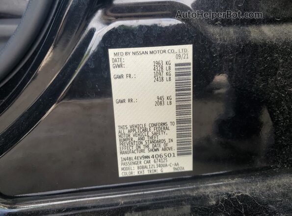 1N4BL4EV9MN406501 2021 NISSAN ALTIMA Black Vista del compartimento del motor