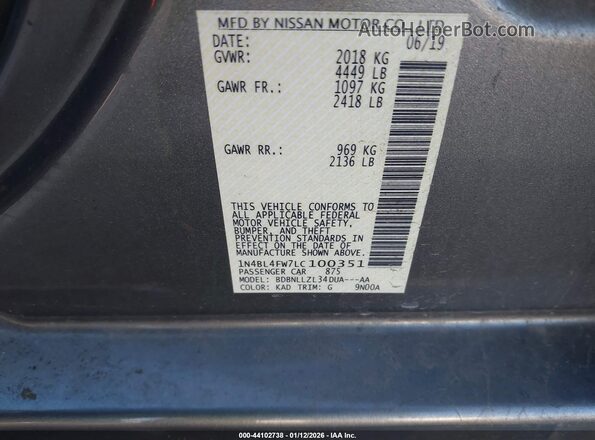1N4BL4FW7LC100351 2020 NISSAN ALTIMA Gray Vista del compartimento del motor