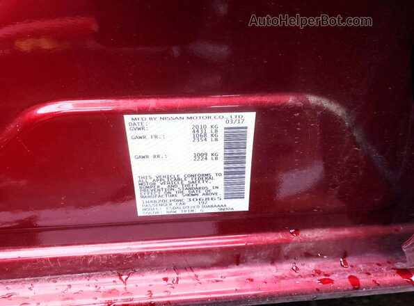 1N4BZ0CP0HC306865 2017 NISSAN LEAF Burgundy 