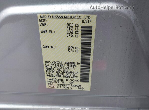 1N4BZ0CP2HC305040 2017 NISSAN LEAF Silver ძრავის განყოფილების ხედი