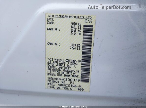 1N4BZ0CP4HC300079 2017 NISSAN LEAF White Շարժիչի բաժամունքի տեսք