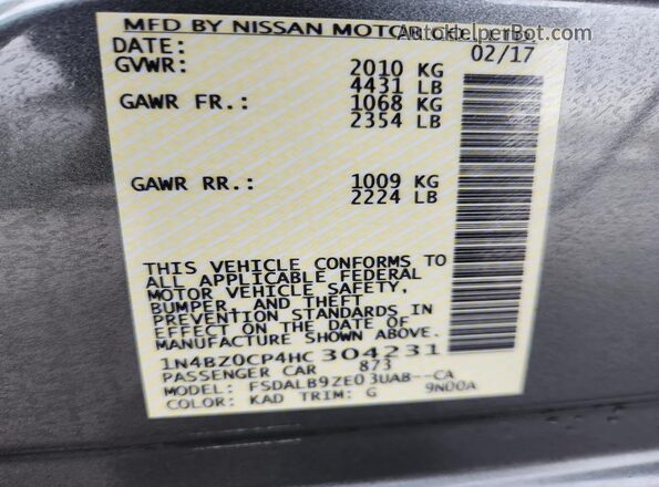 1N4BZ0CP4HC304231 2017 NISSAN LEAF Gray 
