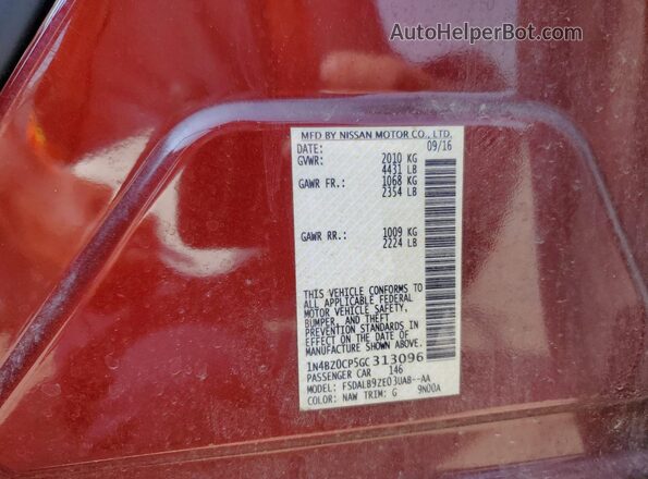 1N4BZ0CP5GC313096 2016 NISSAN LEAF Burgundy Vista del compartimento del motor