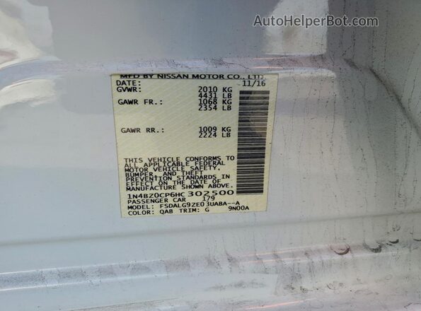 1N4BZ0CP6HC302500 2017 NISSAN LEAF White 