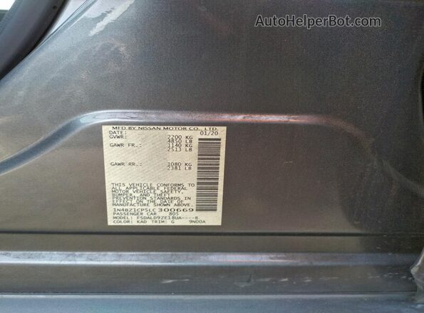 1N4BZ1CP5LC300669 2020 NISSAN LEAF Gray Widok naklejki z numerem VIN