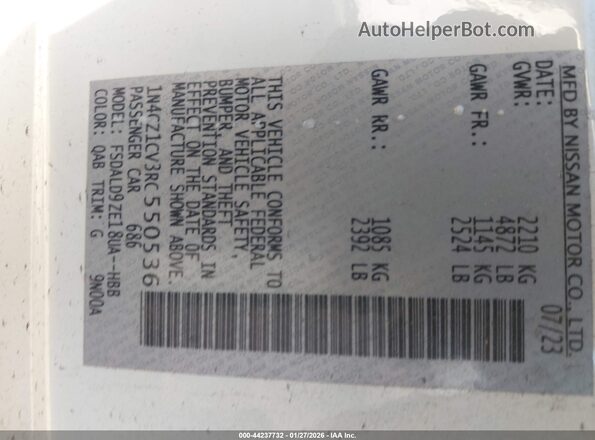 1N4CZ1CV3RC550536 2024 NISSAN LEAF White Vista del compartimento del motor