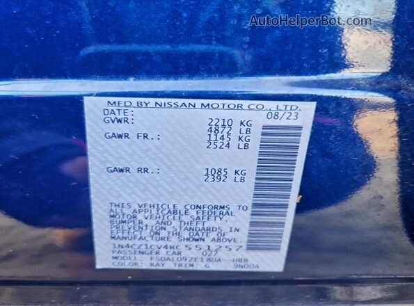 1N4CZ1CV4RC551257 2024 NISSAN LEAF Blue Widok komory silnika