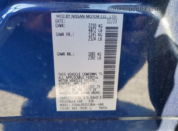 1N4CZ1CV7RC553603 2024 NISSAN LEAF Синий Вид наклейки с VIN-кодом