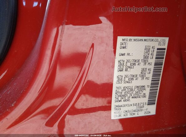 1N6AA1EF1LN503755 2020 NISSAN TITAN Red Engine compartment view
