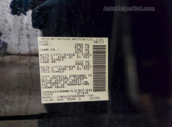 1N6AA1FB9MN529730 2021 NISSAN TITAN Black Engine compartment view