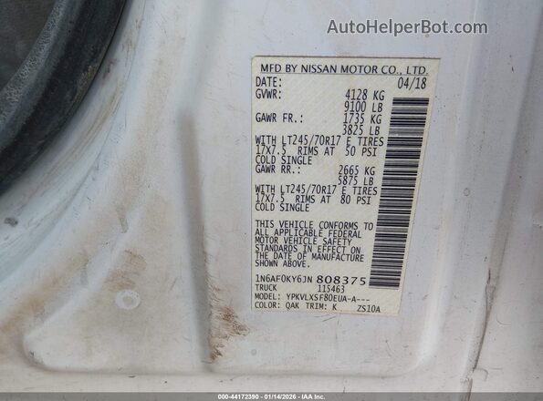 1N6AF0KY6JN808375 2018 NISSAN NV CARGO NV2500 HD White Շարժիչի բաժամունքի տեսք